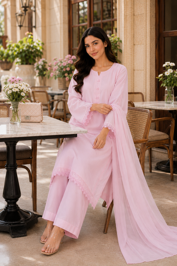 AZMIA by AS | Lace Detail – Premium Lawn 3 Piece Suit with Chiffon Dupatta | Casual Wear