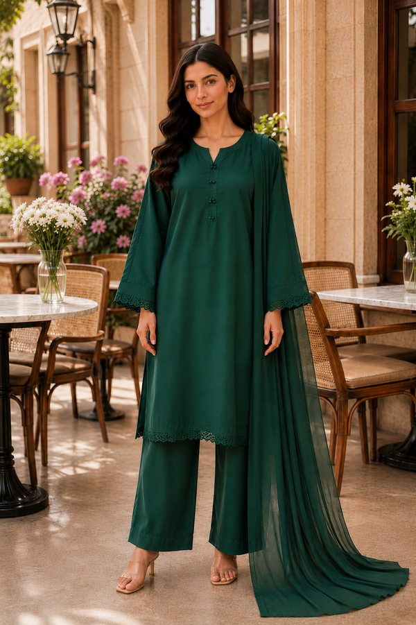 AZMIA by AS | Lace Detail – Premium Lawn 3 Piece Suit with Chiffon Dupatta | Casual Wear