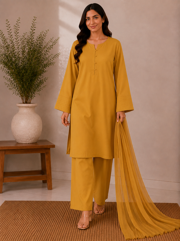 AZMIA by AS | Button Detail – Premium Lawn 3 Piece Suit with Chiffon Dupatta | Casual Wear