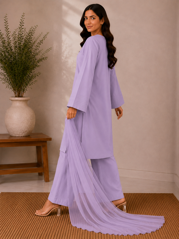 AZMIA by AS | Button Detail – Premium Lawn 3 Piece Suit with Chiffon Dupatta | Casual Wear